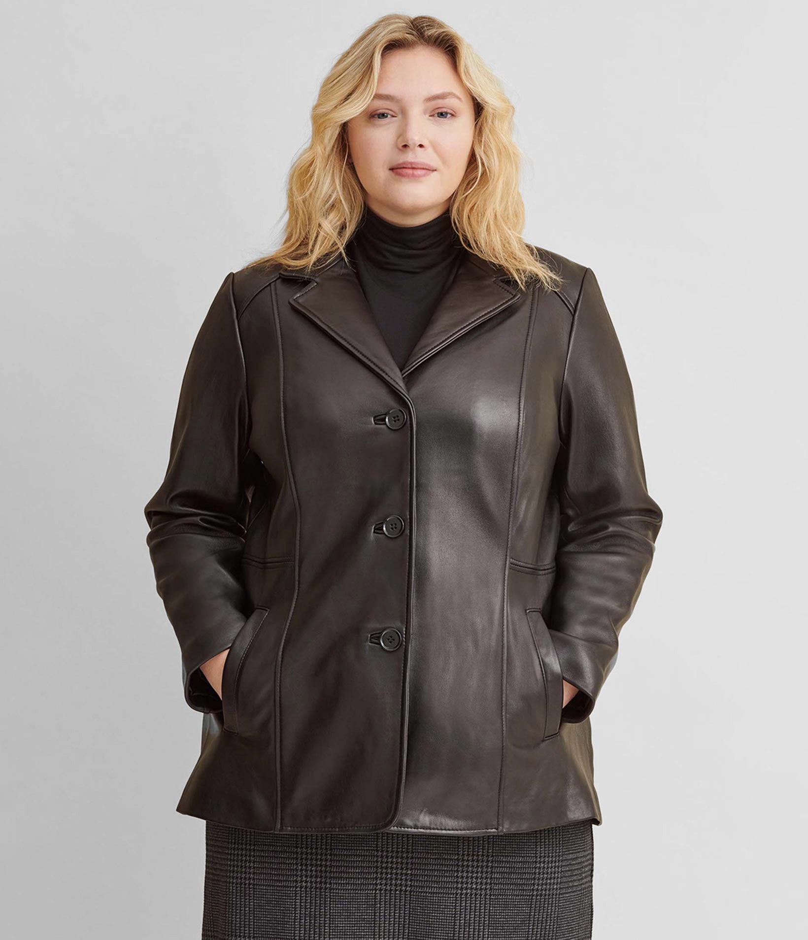 Plus Size Notch Collar Leather Jacket