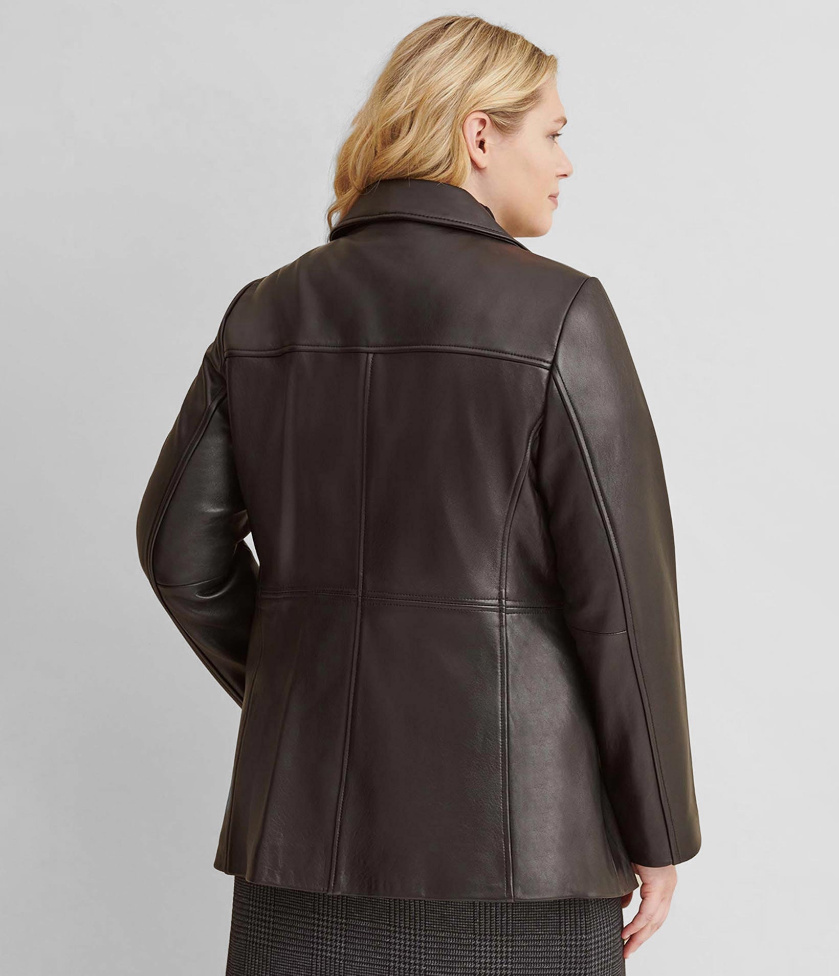 Plus Size Notch Collar Leather Coat