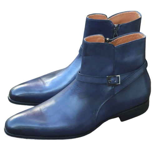 Men's Handmade Jodhpur Leather Boots/Shoes wid Single Strap & Side Zip All Size