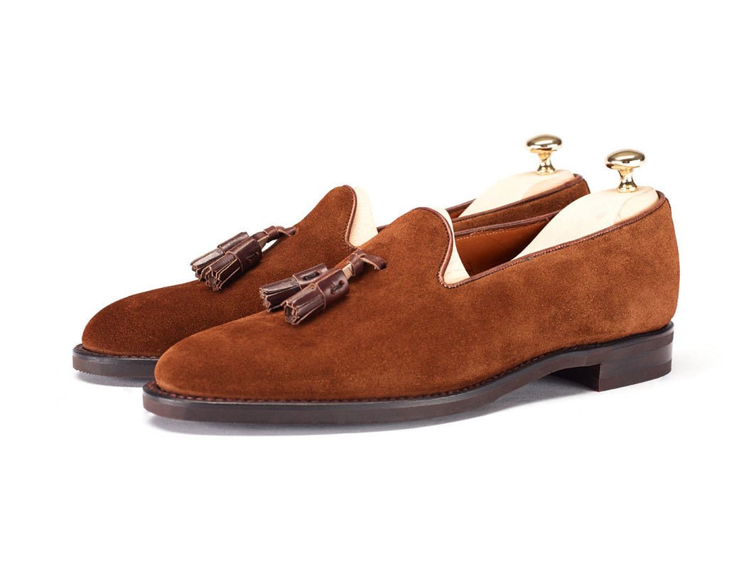 Fashionable Burnt Umber Tassel Loafers Slip On Suede Leather Formal Dress Shoes