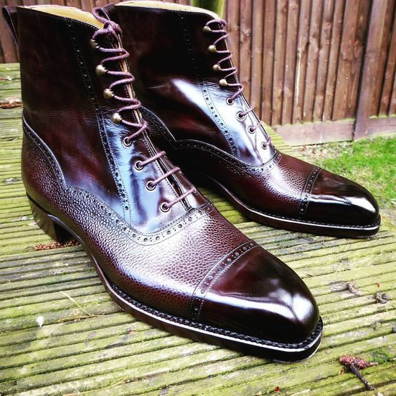 Handmade Men Two Tone Wingtip Cap Toe Boots Leather Boot ankle shoes