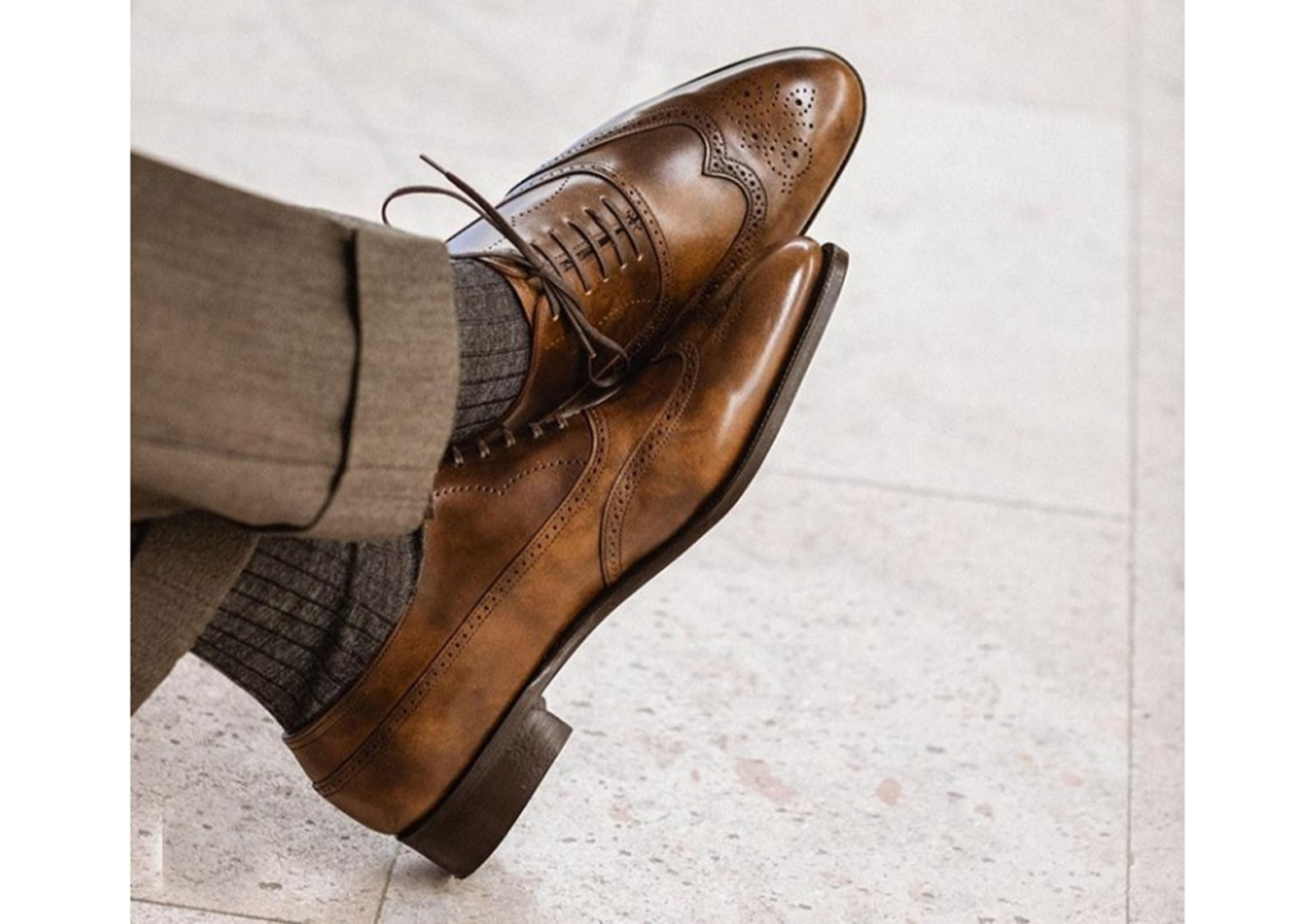 Handmade Wing Tip Brogue Leather Shoes, Men's Lace Up Brown Stylish