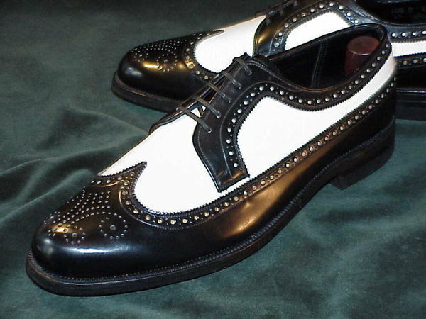 Oxford Two Tone Black White Brogue Toe Wing Tip Leather Lace Up Shoes