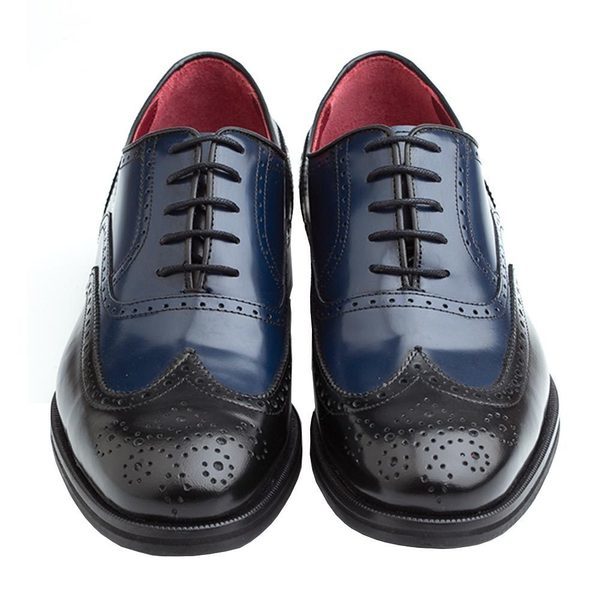 Men Oxford Black Brogue Toe Blue Wing Tip Hand Made Real Leather Shoes