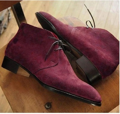 Men Handmade Super Purple Suede Chukka Lace Up Boot