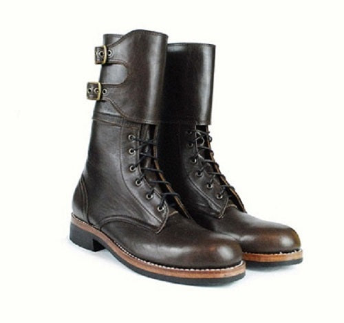 Handmade Men Double Buckle Military Combat Boots Goodyear Welt