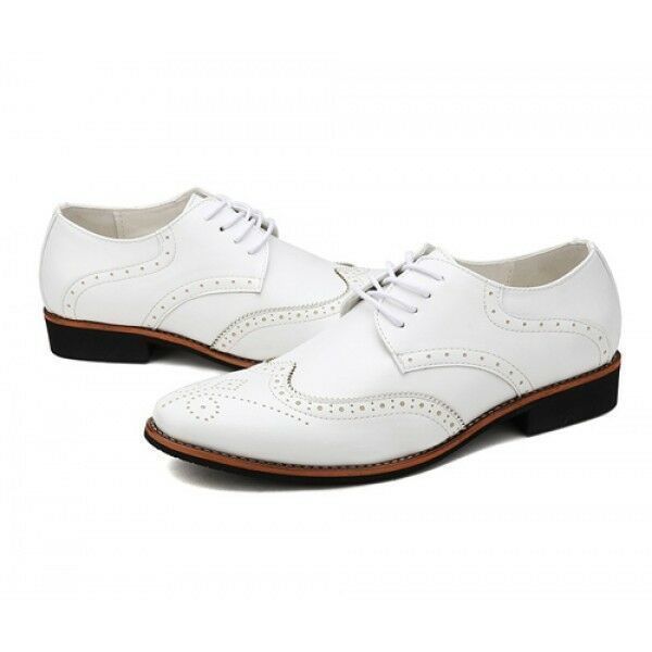 Men's Oxford White Full Brogue Toe Wing Tip Matching Sole Leather Shoes