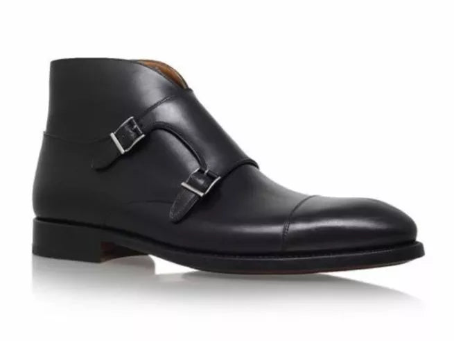 Handmade Black Double Monk Strap Leather Formal Dress Boots For Mens