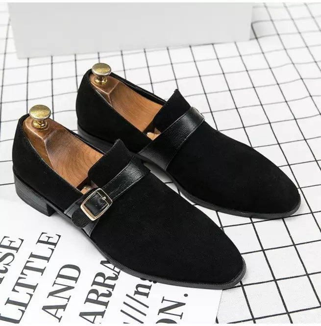 Handmade Black Suede Monk Strap Formal Stylish Business Shoes For Mens