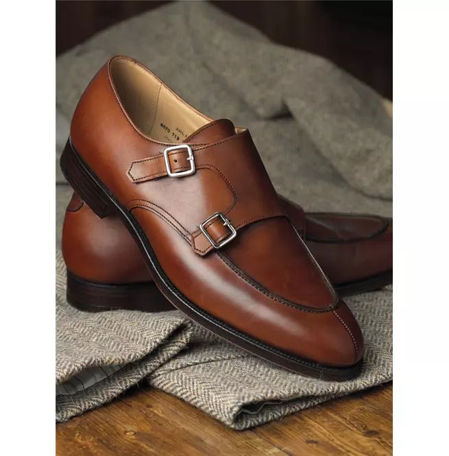 Handmade Brown Leather Formal Double Monk Strap Office Shoes For Mens