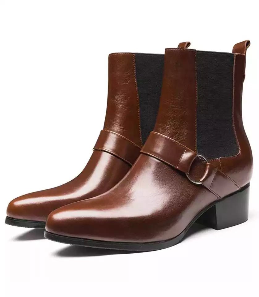 Handmade Brown Leather Formal Round Harness Ankle Business Boot For Mens