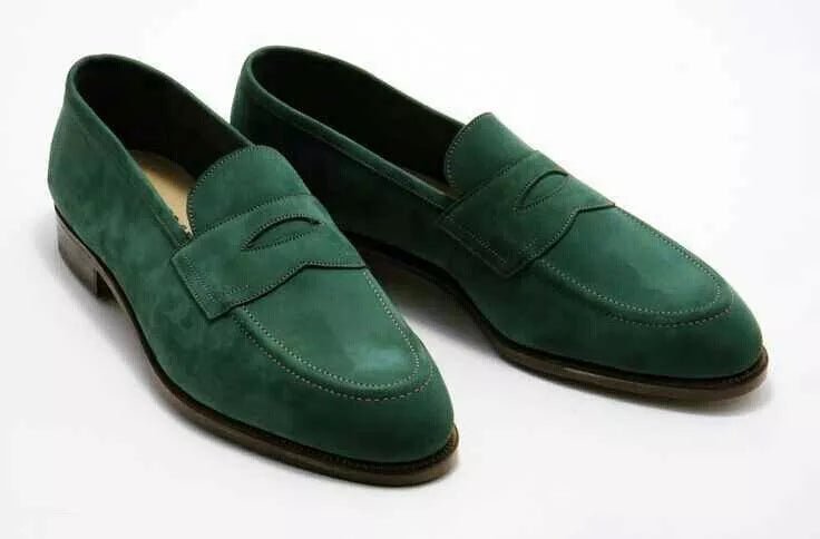 Handmade Green Moccasins Formal Loafers Dress Business Shoes For Mens