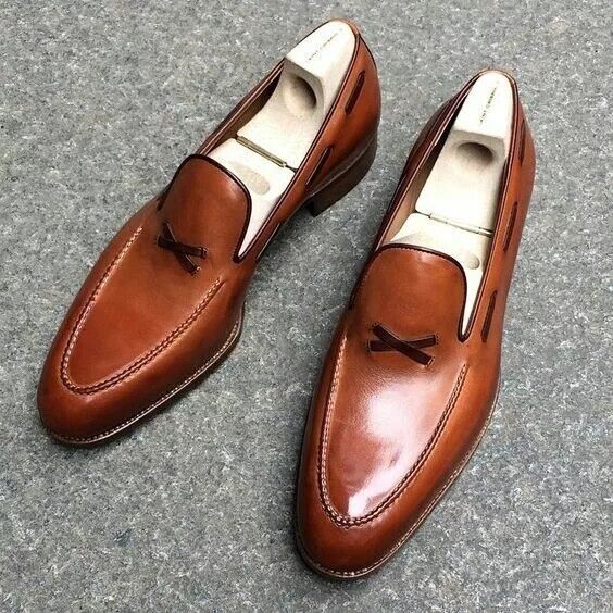 Handmade men Tan brown leather shoes moccasins, Men formal leather shoes