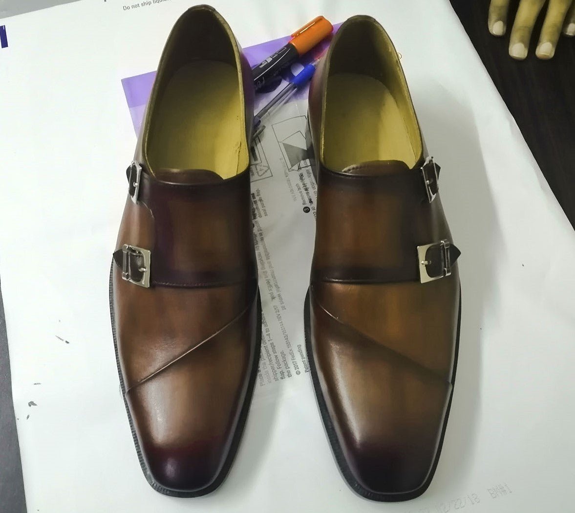 Handmade Men's Brown Double Monk Strap Leather Shoes, Men Designer Dress Shoes