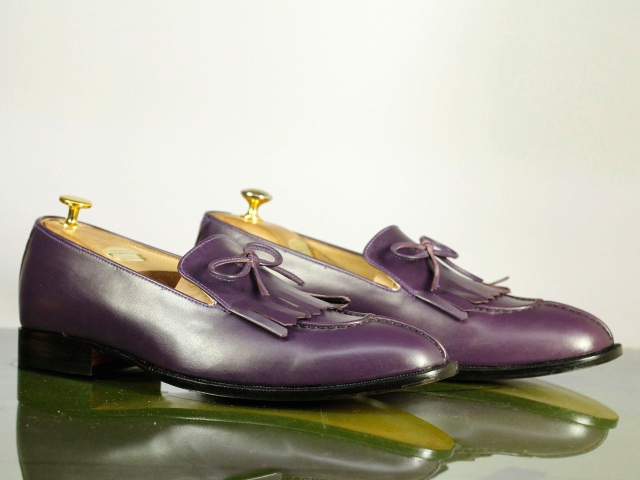 Handmade Men's Purple Fringes Tussles Leather Loafer Shoes, Men Designer Shoes