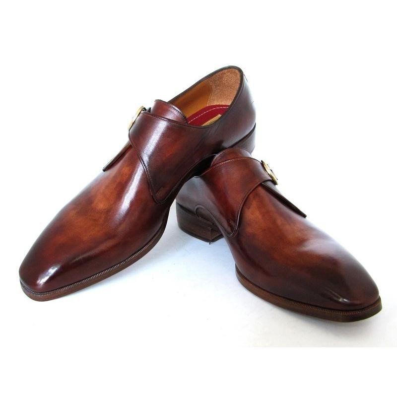 Handmade monk strap shoes premium leather brown patina dress monk shoes for men