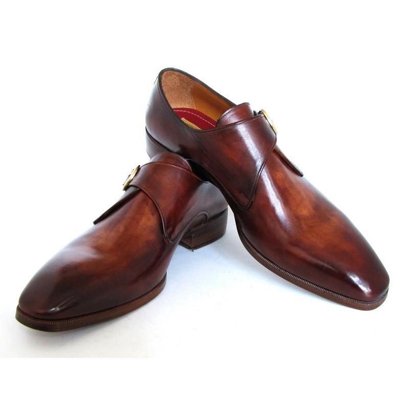 Handmade monk strap shoes premium leather brown patina dress monk shoes for men