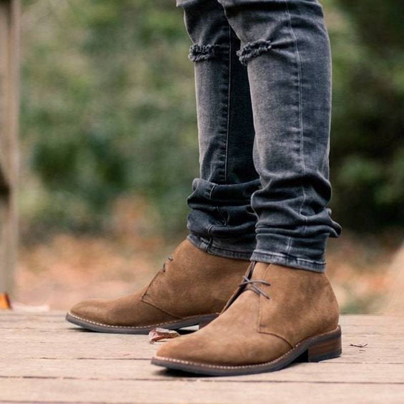 Pure Handmade Brown Suede Leather Lace up Chukka Boots