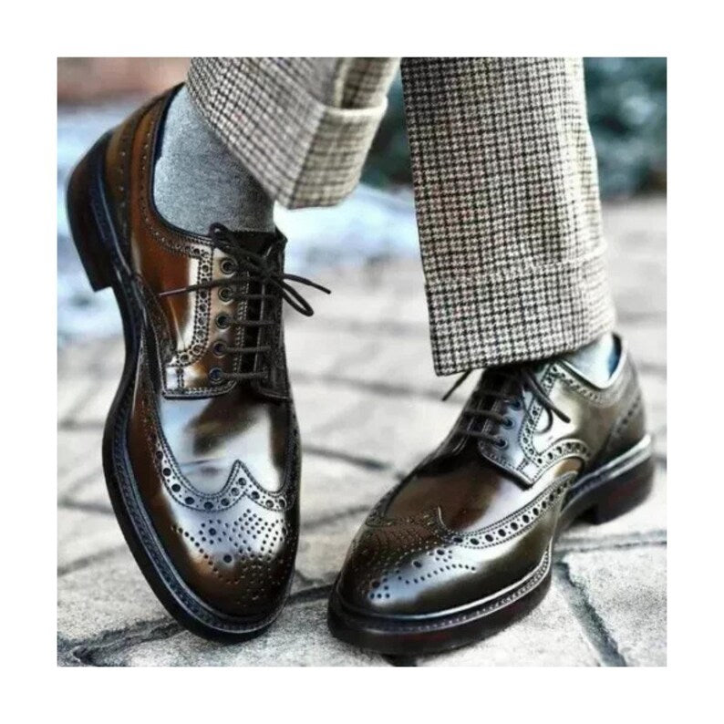 Handmade Men Brown Leather Brogue Derby Shoes, Office Shoes, Formal Dress Shoes