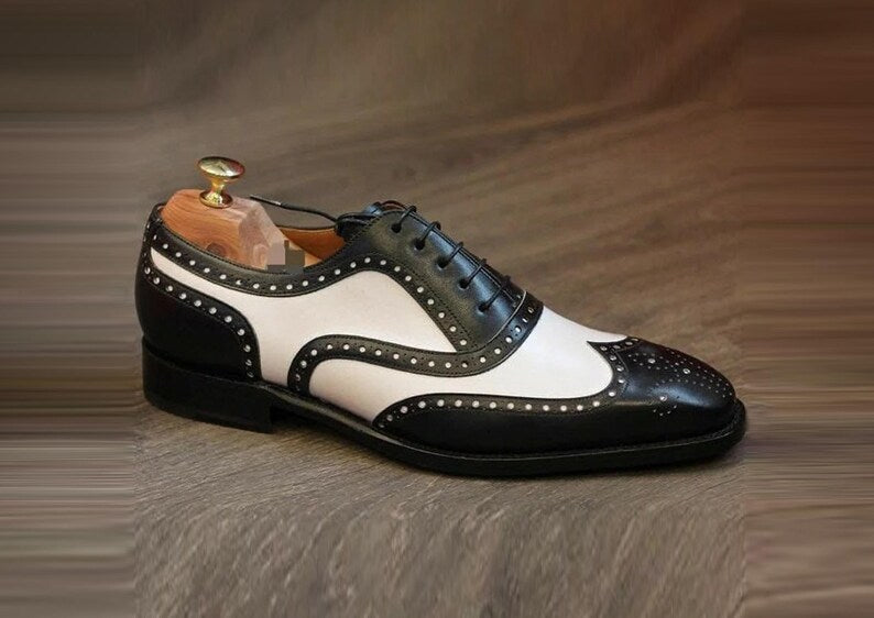 Handcrafted Two-Toned Leather Brogue Lace Up Shoes For Men's