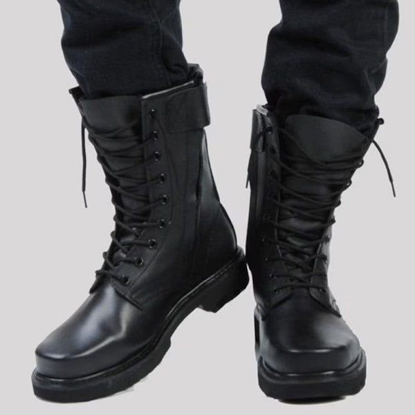 Customize Handmade Men Military Black Real Leather Lace Up Combat High Ankle Boo