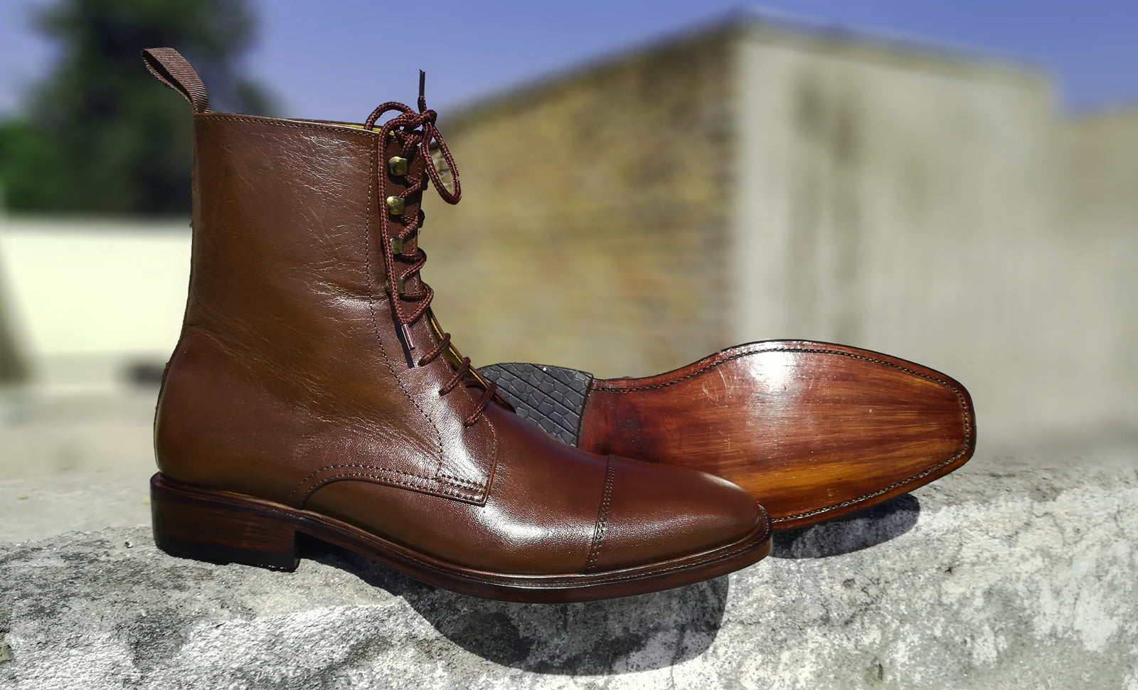 Handmade Dark brown Ankle High Boots, Dress Leather Lace Up Zip Boots
