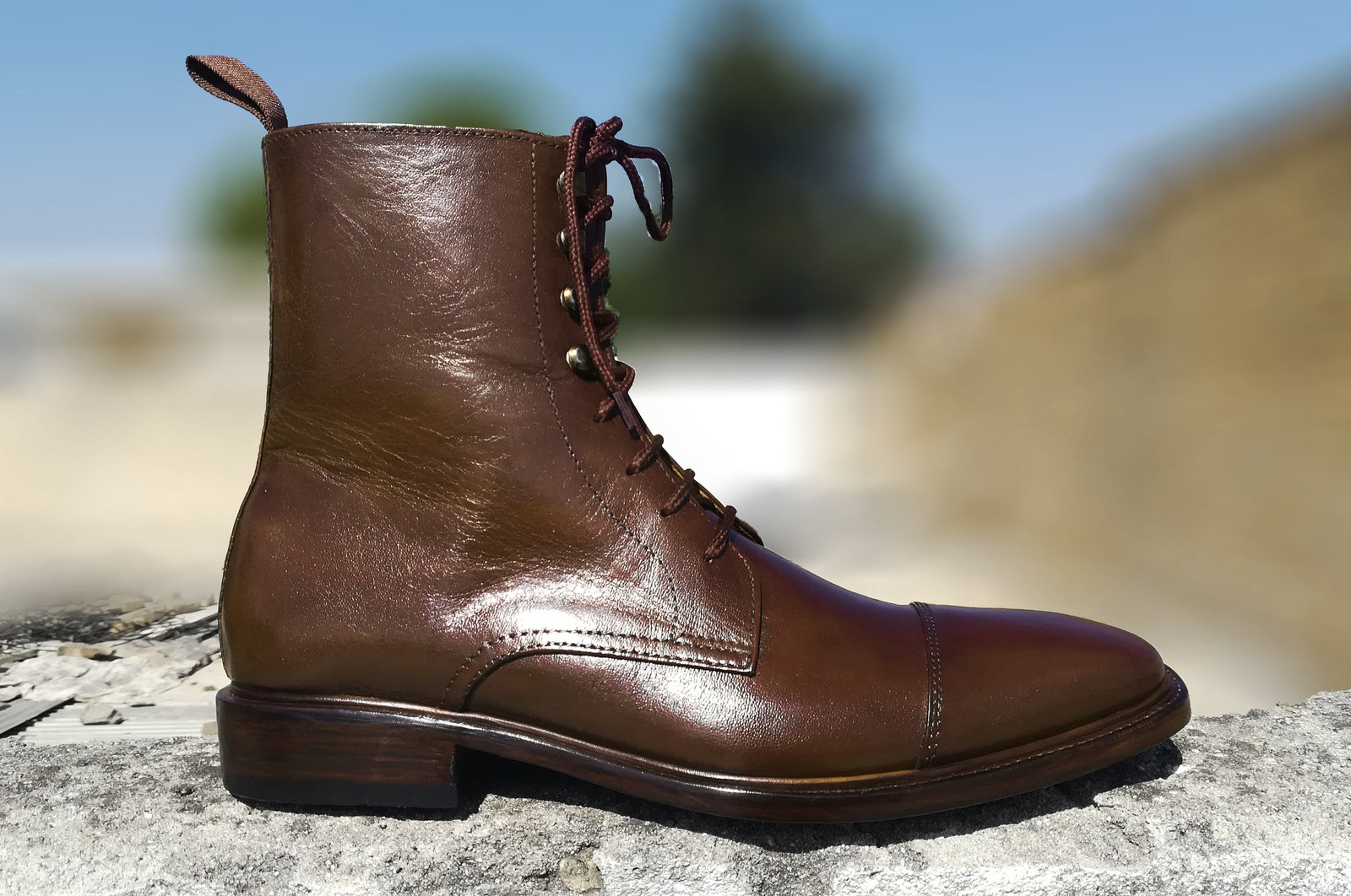 Handmade Dark brown Ankle High Boots, Dress Leather Lace Up Zip Boots