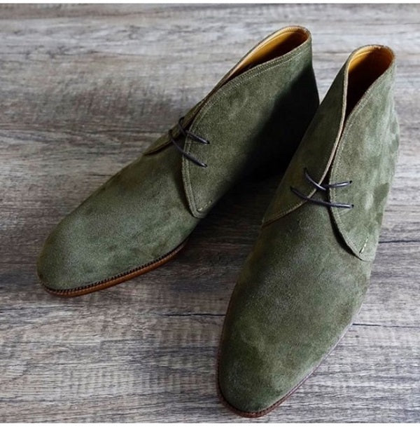 Handmade Men Green Suede Boots Chukka Dress Formal Leather