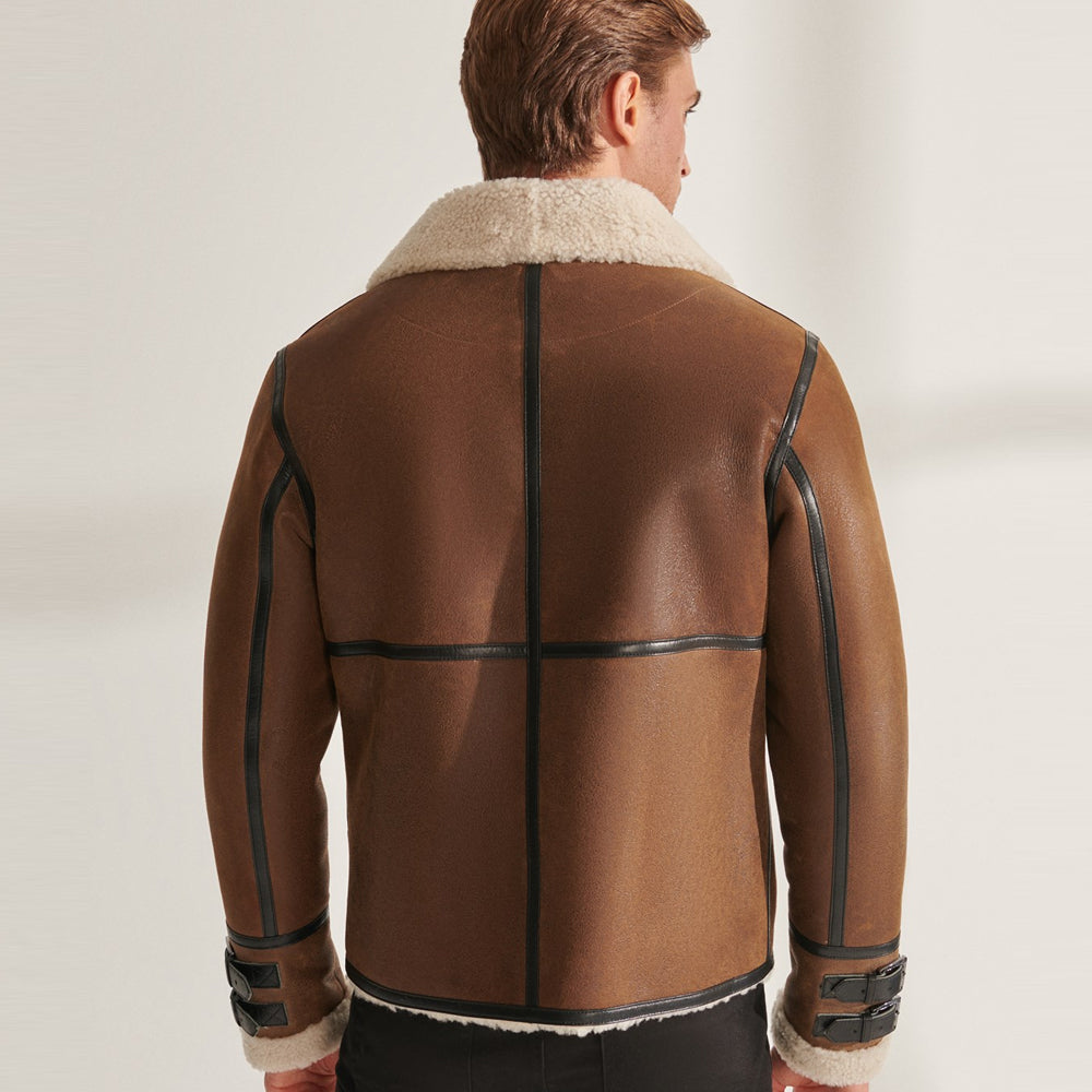 Men B3 RAF Tan Brown Pilot Shearling Leather Aviator Jacket