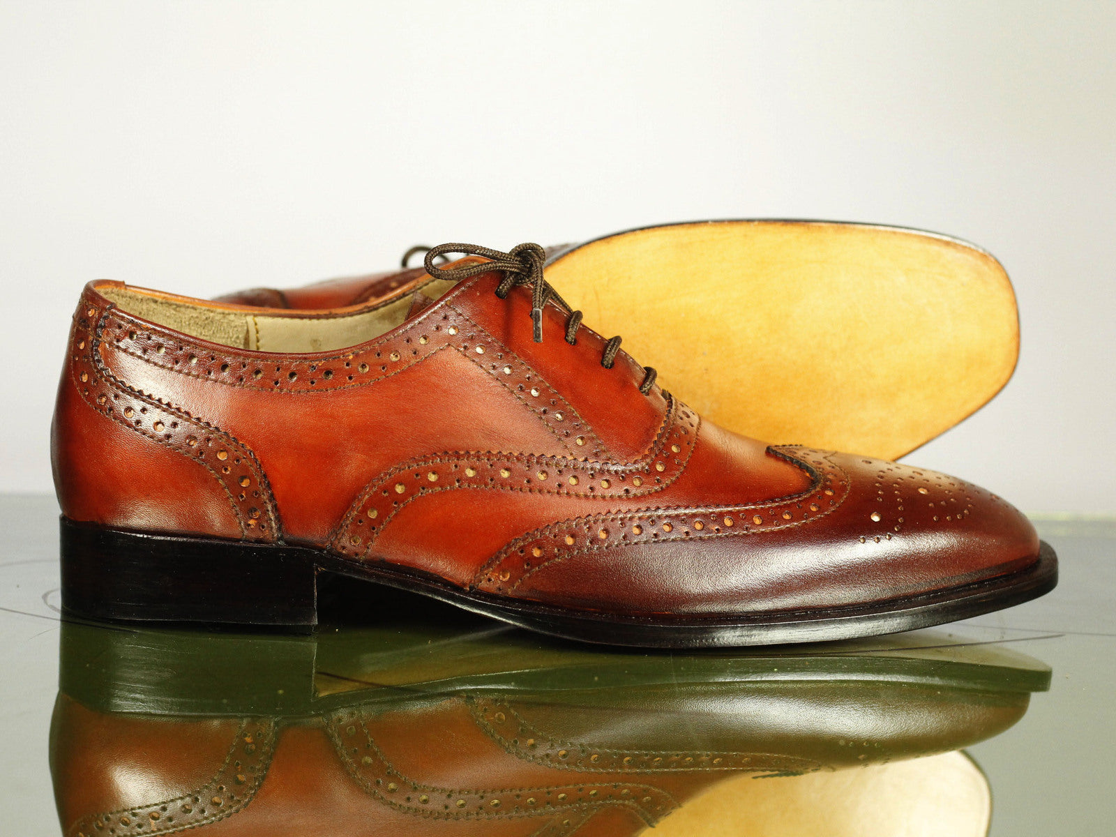 Handmade Men Brown Wing Tip Brogue Leather Formal Shoes