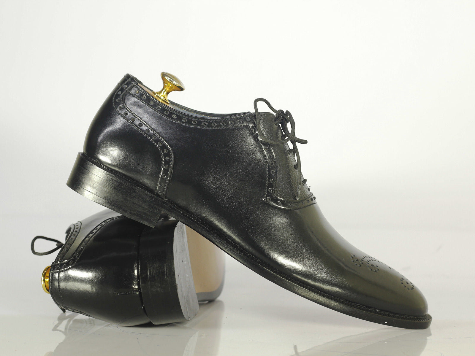 Handmade Men's Black Wing Tip Brogue Leather Shoes, Men Formal Designer Shoes