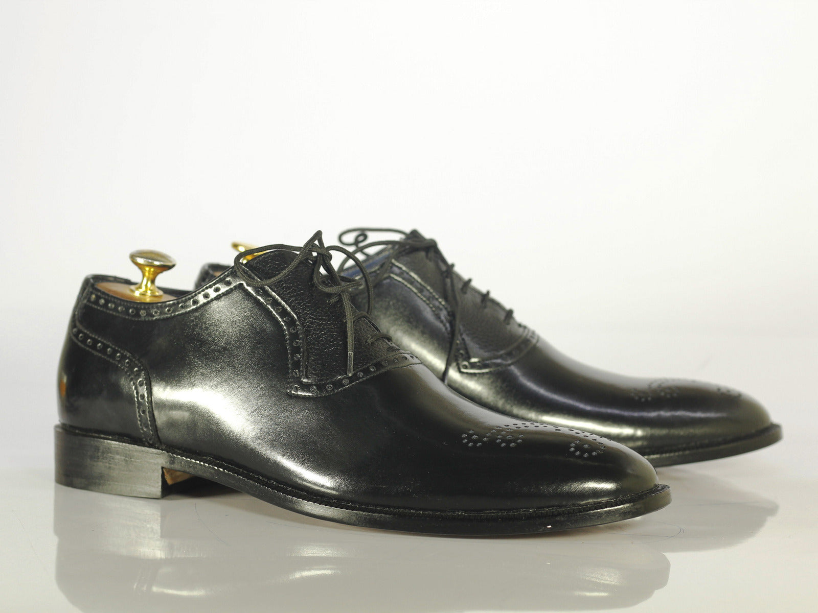 Handmade Men's Black Wing Tip Brogue Leather Shoes, Men Formal Designer Shoes