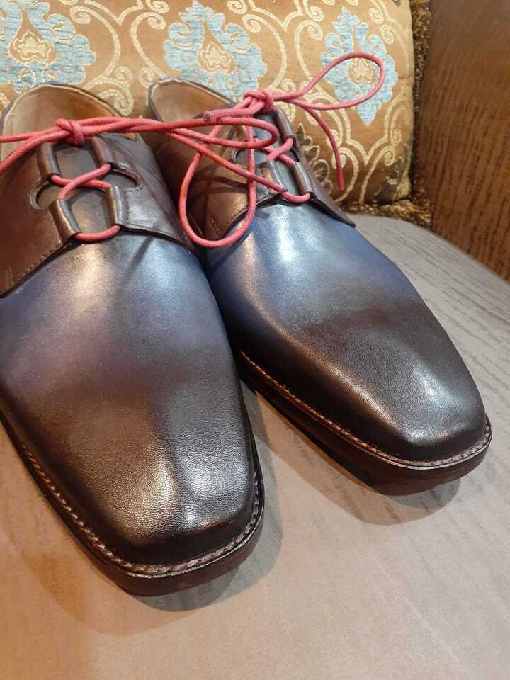 Handmade Men's Blue Leather Lace up Unique Toe Dress Formal Shoes