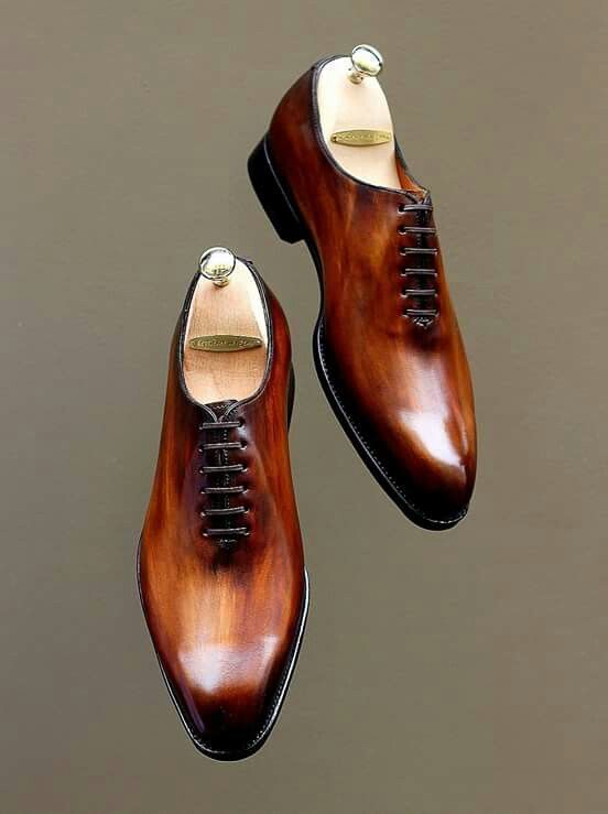 Handmade Men's Brown Leather Oxford Round Toe Whole Cut Lace Up Dress Shoes
