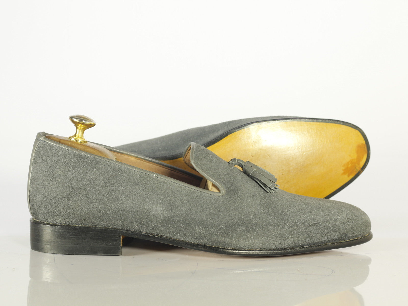 Handmade Men's Gray Suede Tassel Loafers, Men Designer Dress Fashion Shoes