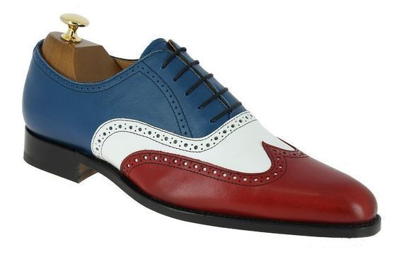 Multi Color Vintage Leather Wing Tip Rounded Toe Oxford Shoes