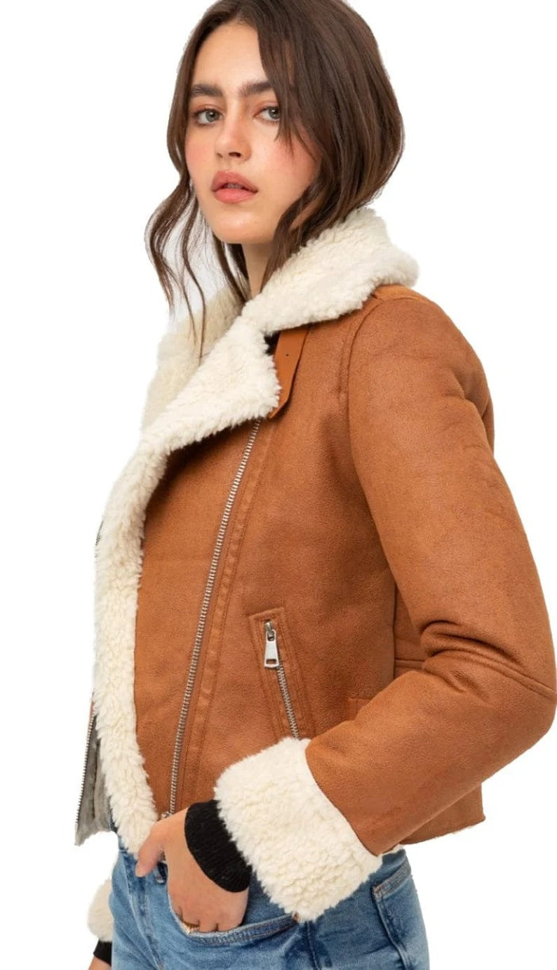 Classic Women's Brown Shearling B3 Bomber Aviator Jacket - Vintage Charm