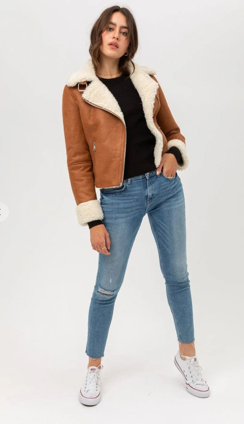 Classic Women's Brown Shearling B3 Bomber Aviator Jacket - Vintage Charm