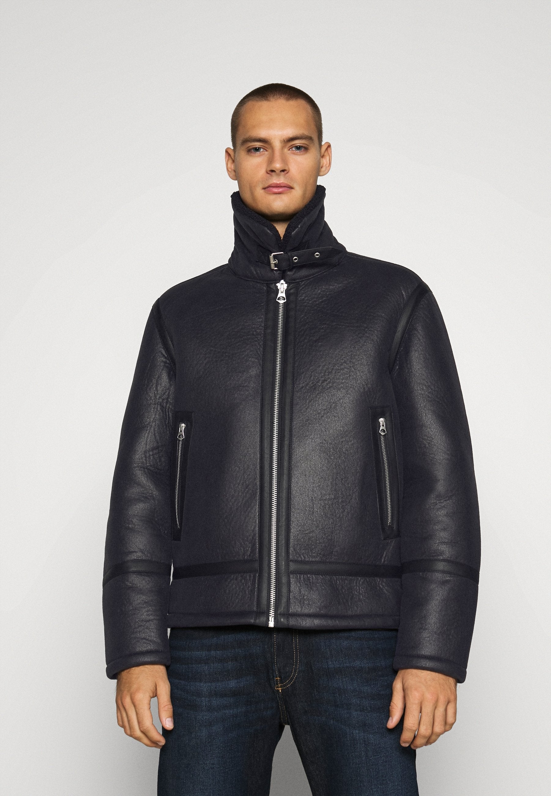 Men's Aviator Black Leather Shearling Jacket