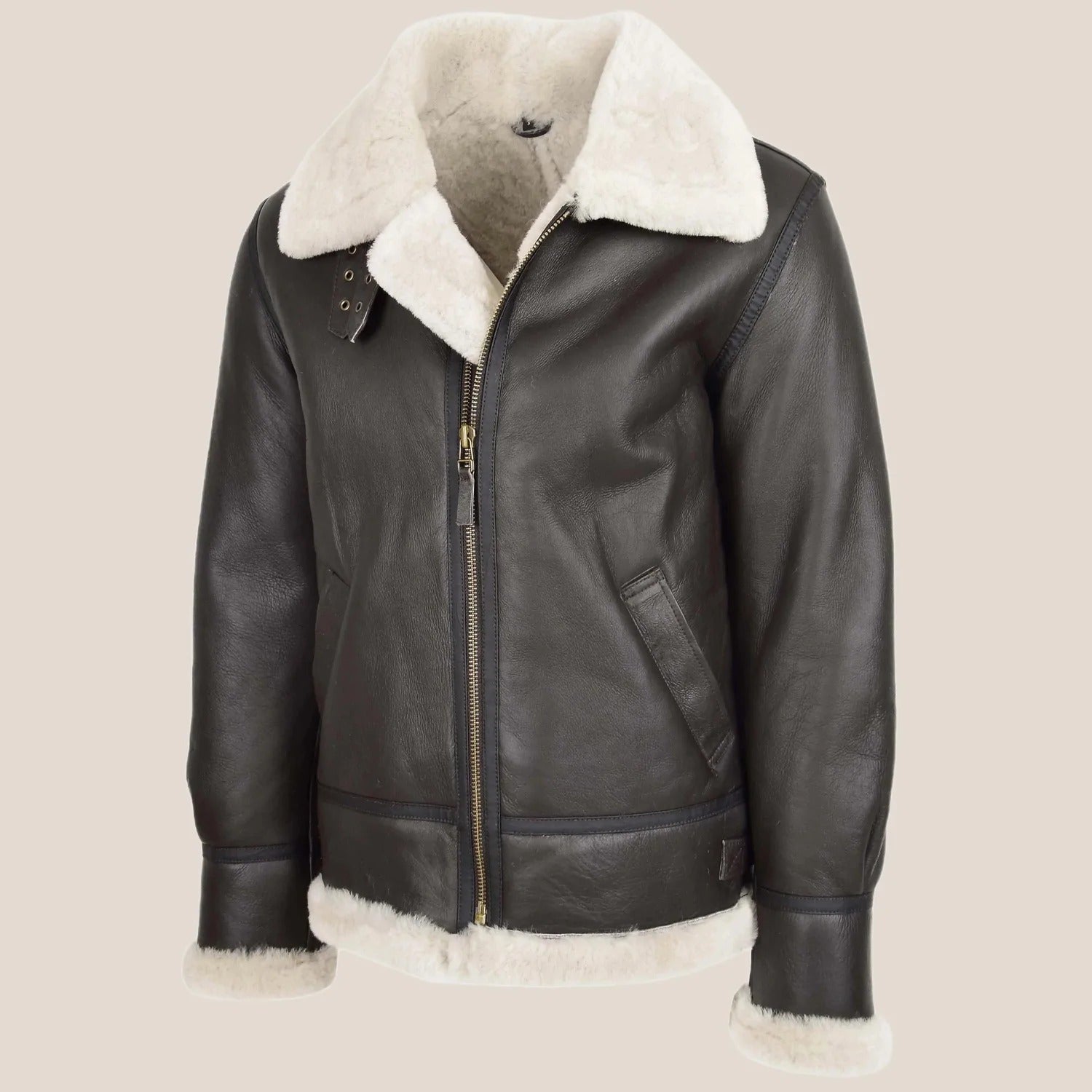 Men's Classic Dark Brown B3 Sheepskin Leather Jacket