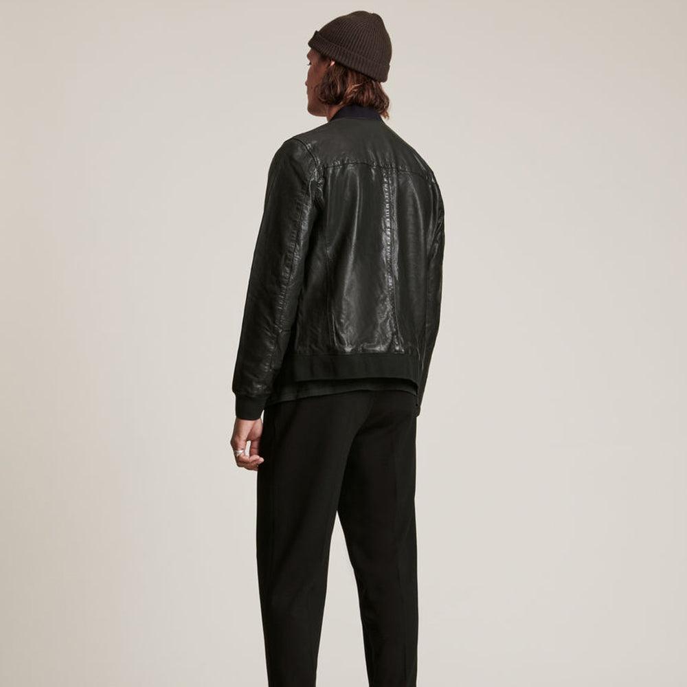 Stylish Black Lambskin Leather Bomber Jacket for Men
