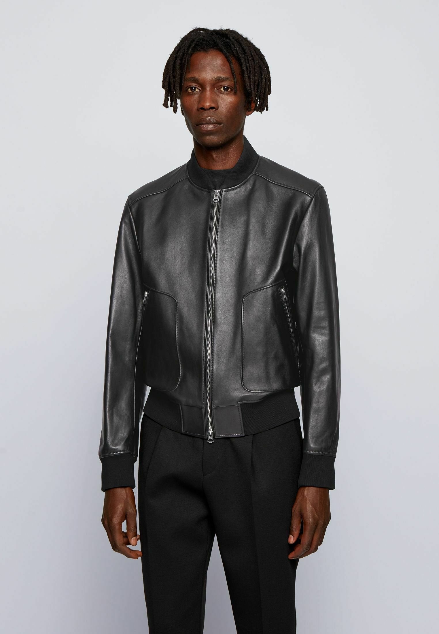 Stylish Black Leather Bomber Jacket for Men