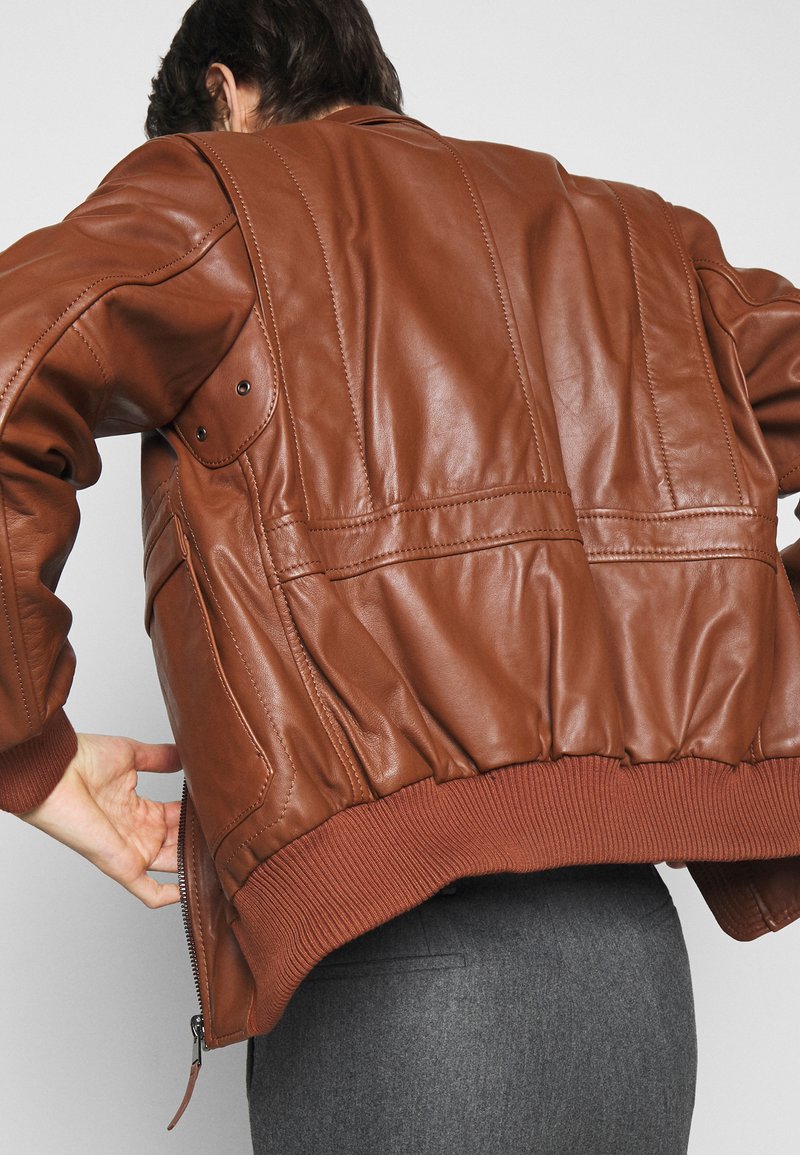 Stylish Tan Brown Leather Bomber Jacket for Men
