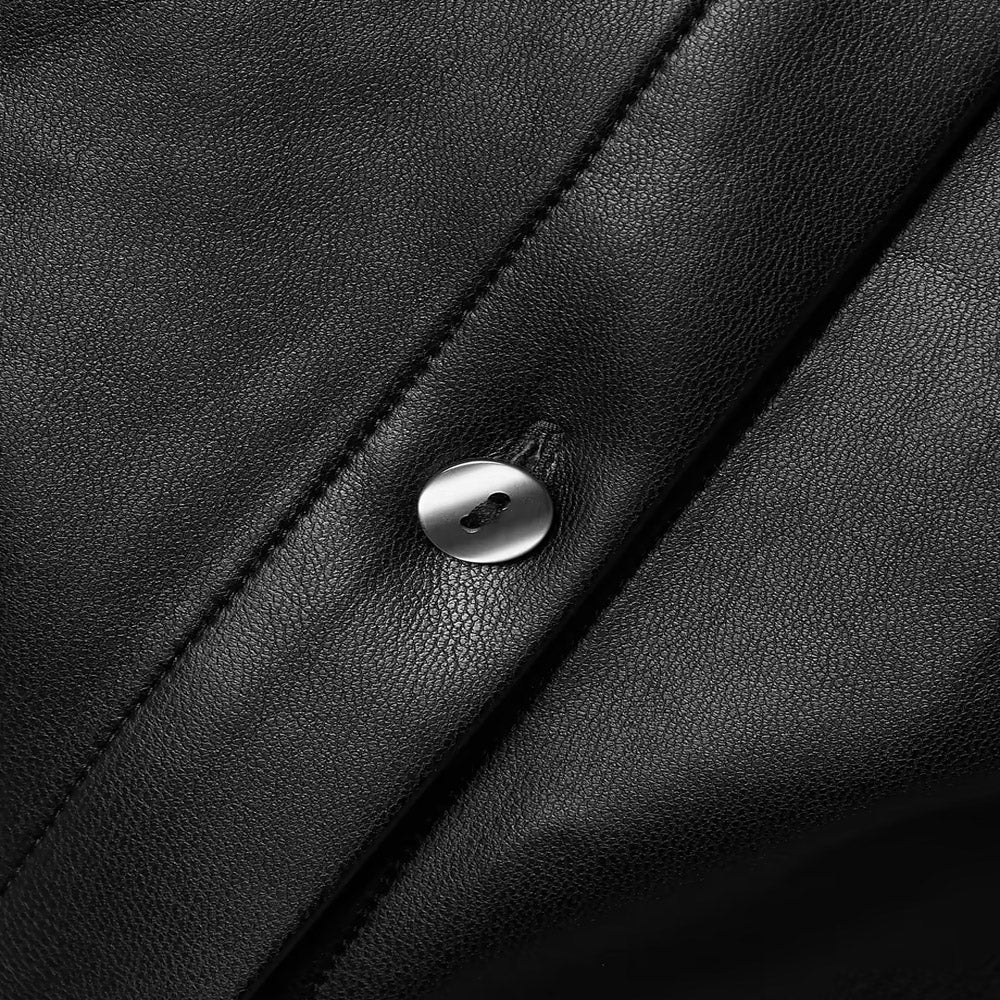 Women's Black Slim Fit Smooth Sleeves Leather Shirt