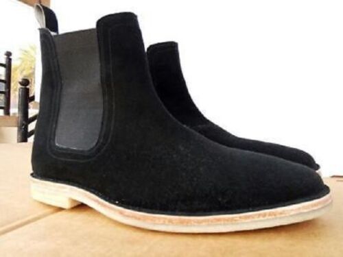 Handmade black suede boots, chelsea crepe sole boot for mens, men leather boots