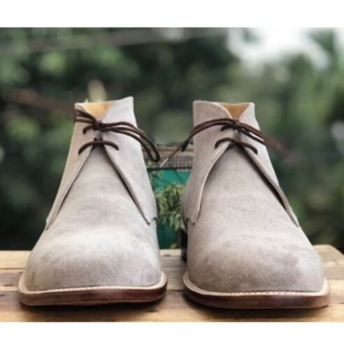 Handmade Men’s Lace Up Suede Low Ankle Cap Toe Dress Boots, Real Suede Boot