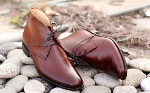 Handmade Men's Leather Burgundy Ankle Boots, Men's Dress Chukka Lace Up Boots