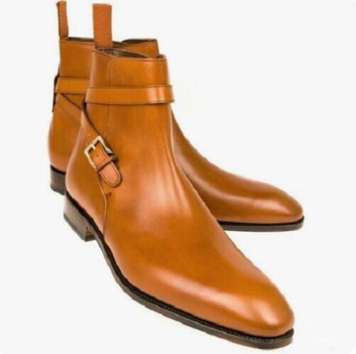 Handmade Men’s Tan Ankle Jodhpur Dress Office Boots, Real Leather Ankle