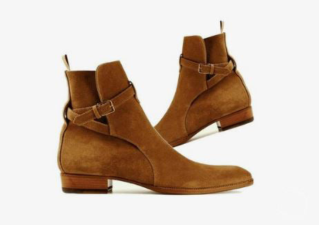 Dark Tan Jodhpur Ankle Monk Strap Dress Office Boots For Men’s Suede Ankle Business Boots
