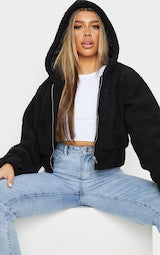 BLACK BORG HOODED ZIP THROUGH JACKET